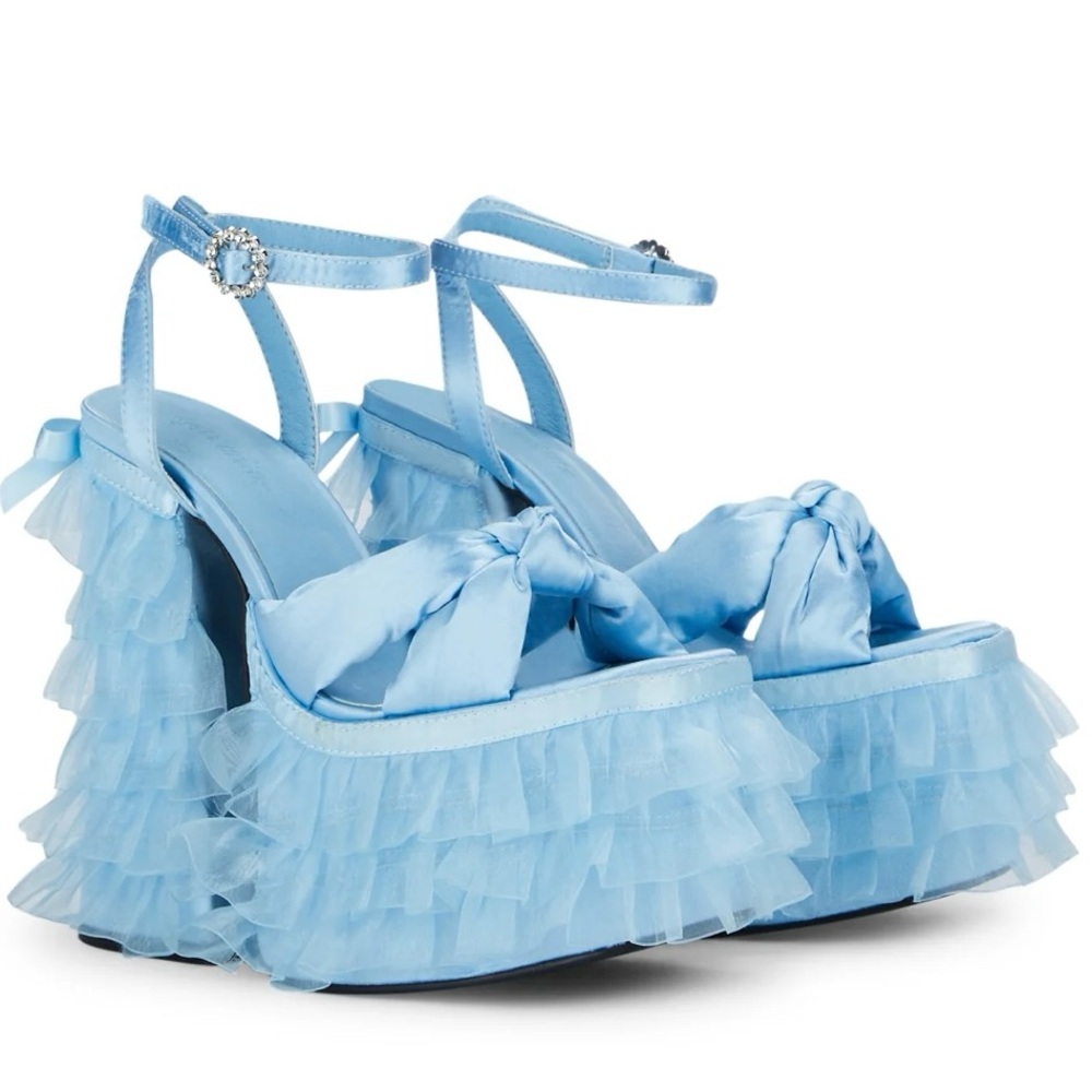 Lace baby blue platform heels